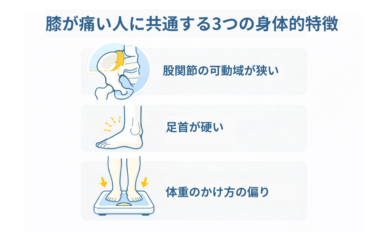 膝痛患者に共通する3つの身体的特徴