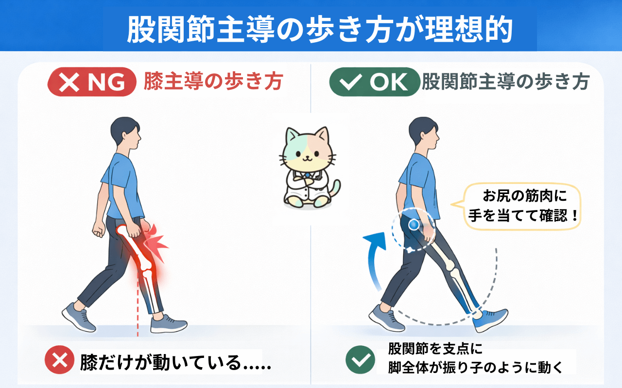 股関節を主導に使った歩行のイメージ図