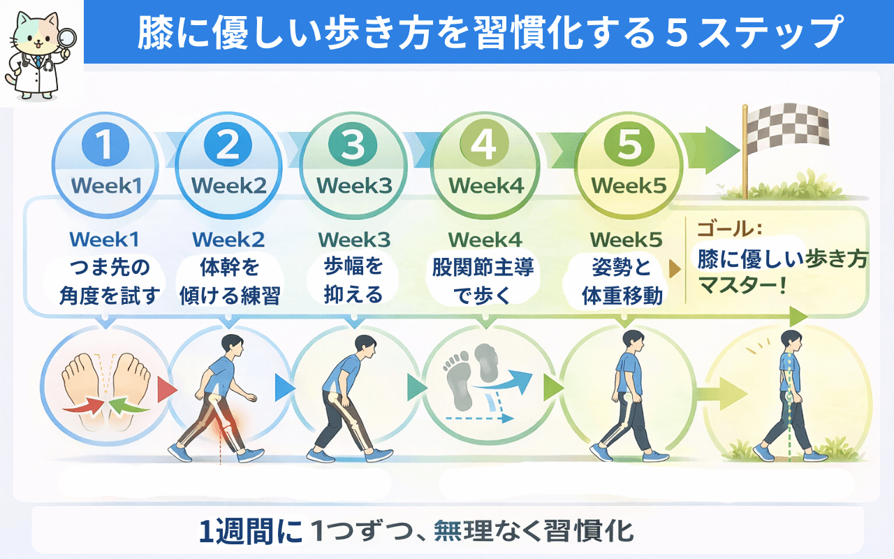 歩き方改善の5週間プログラム:週ごとに1つずつポイントをマスター